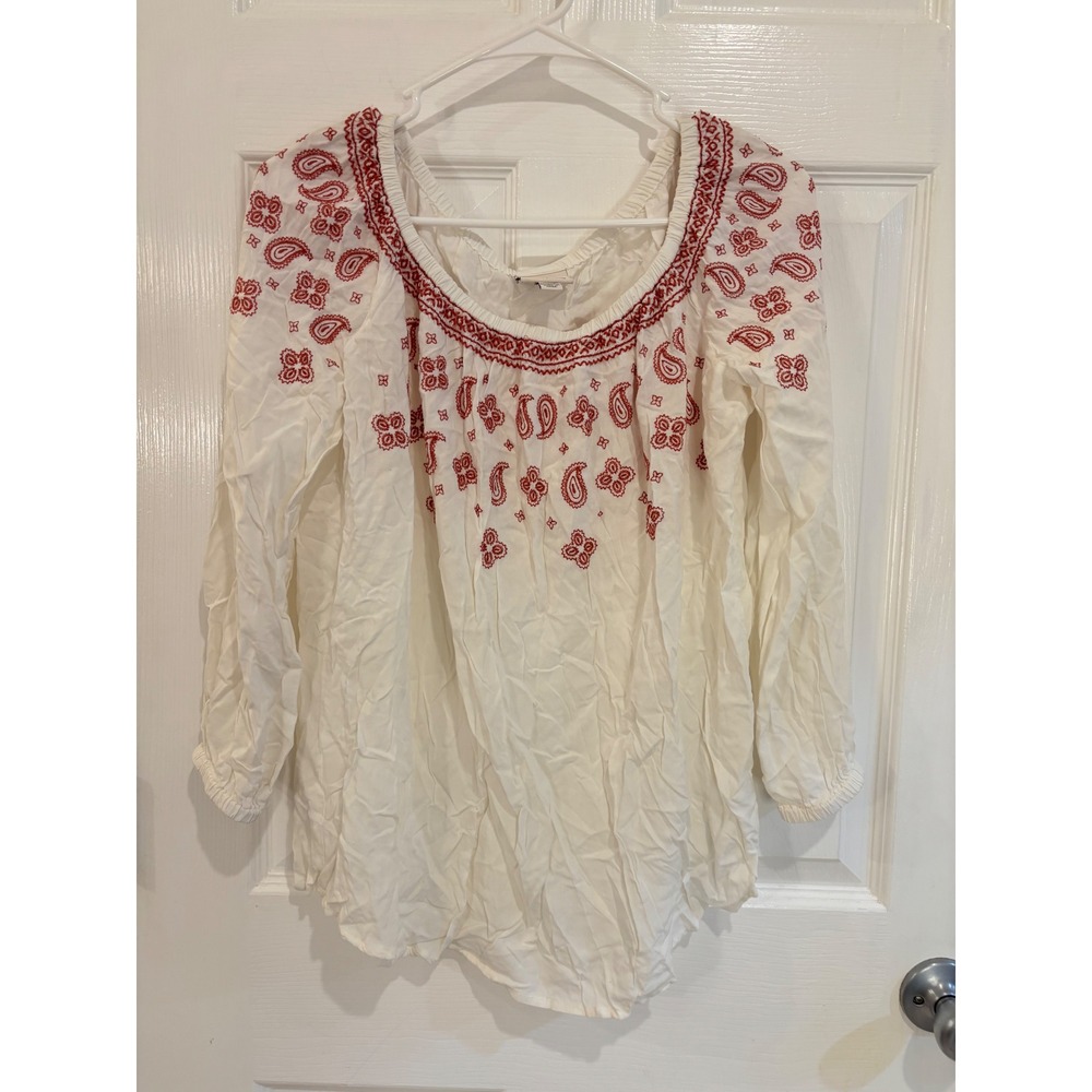 St John's Bay Boho Peasant Top Embroidered Long Sleeve Blouse Size Small‎